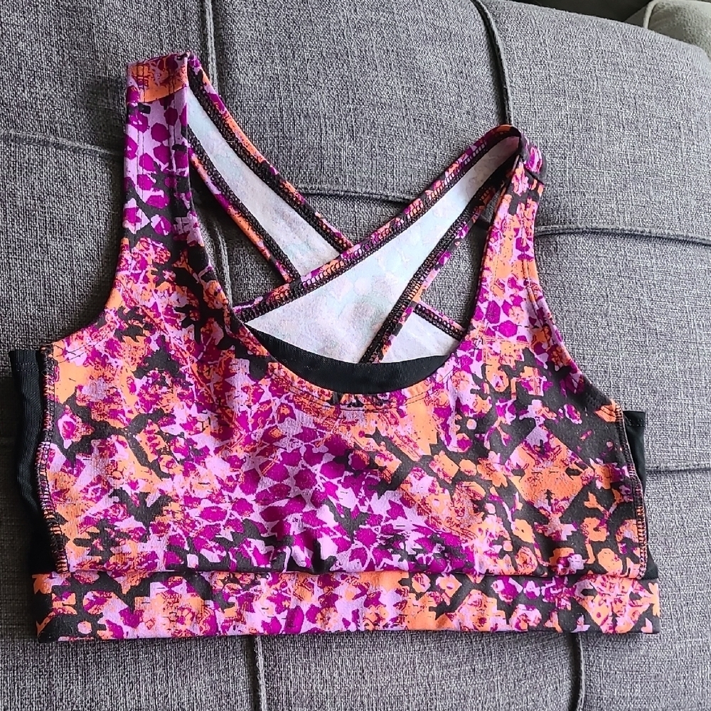 Floral Print Sports Bra Purple Orange Black Womens Size‎ Small Workout Gym